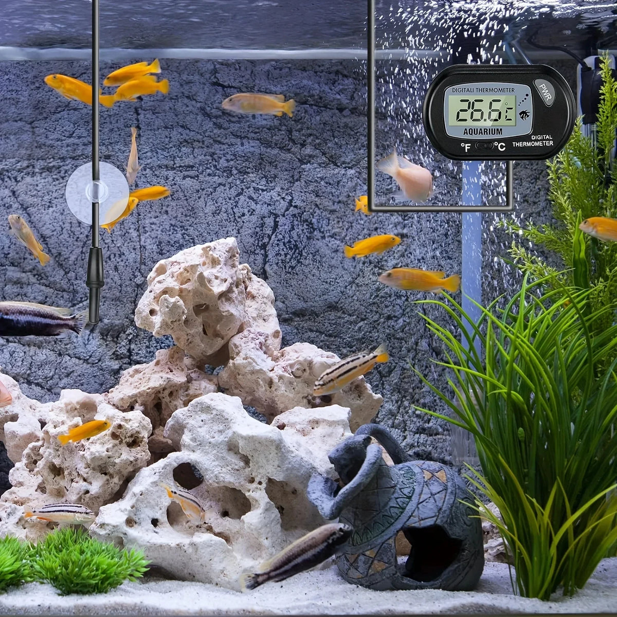2/4pcs Fish Tank Thermometer with Suction Cup Temperature Sensor LCD Digital Aquarium Water Temp Detector Aquatic Tool