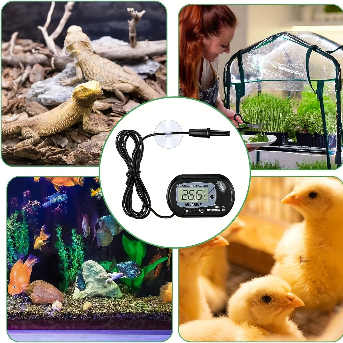 2/4pcs Fish Tank Thermometer with Suction Cup Temperature Sensor LCD Digital Aquarium Water Temp Detector Aquatic Tool