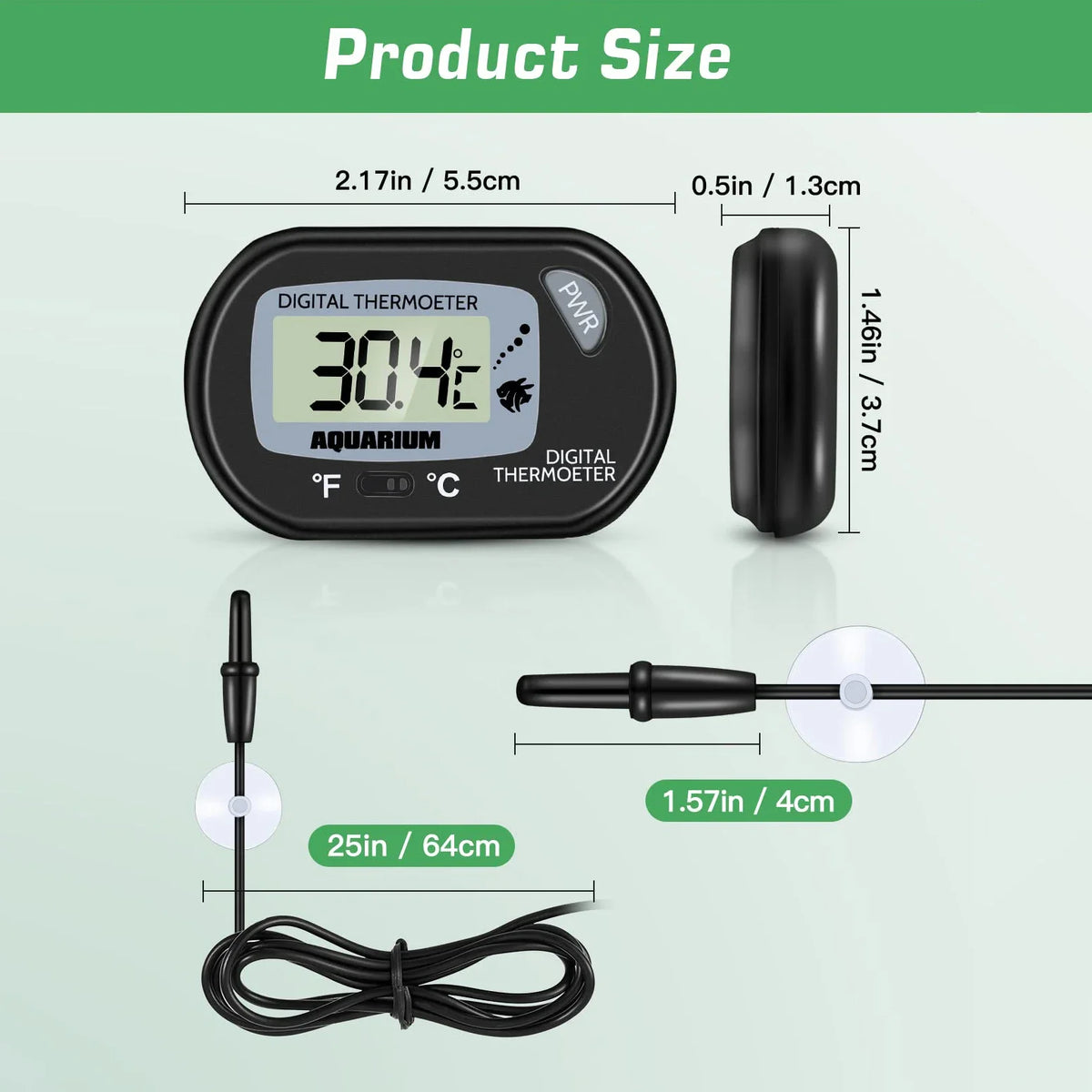 2/4pcs Fish Tank Thermometer with Suction Cup Temperature Sensor LCD Digital Aquarium Water Temp Detector Aquatic Tool