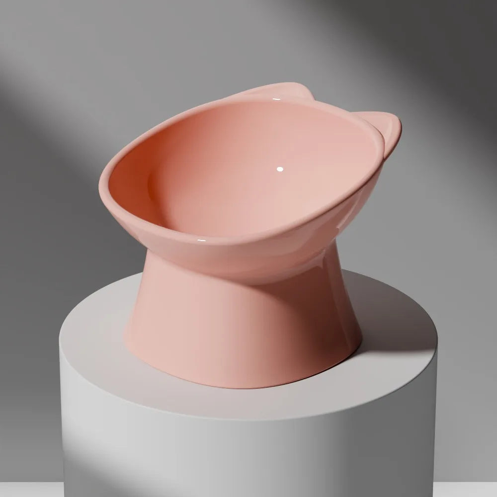 New design cat bowl anti-tip feeding and drinking bowl Nordic style square mouth double-ear high-leg cat bowl pet supplies