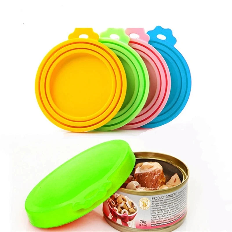 New 2PCS Reusable Pet Food Can Cover Silicone Dogs Cats Storage Tin Cap Lid Seal Cover with Spoon