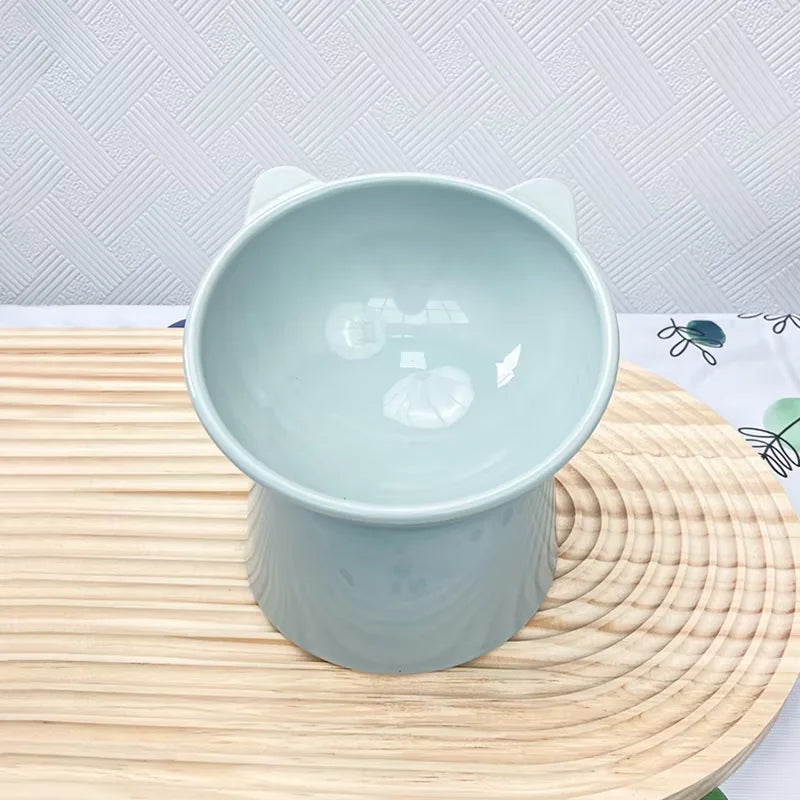 New design cat bowl anti-tip feeding and drinking bowl Nordic style square mouth double-ear high-leg cat bowl pet supplies