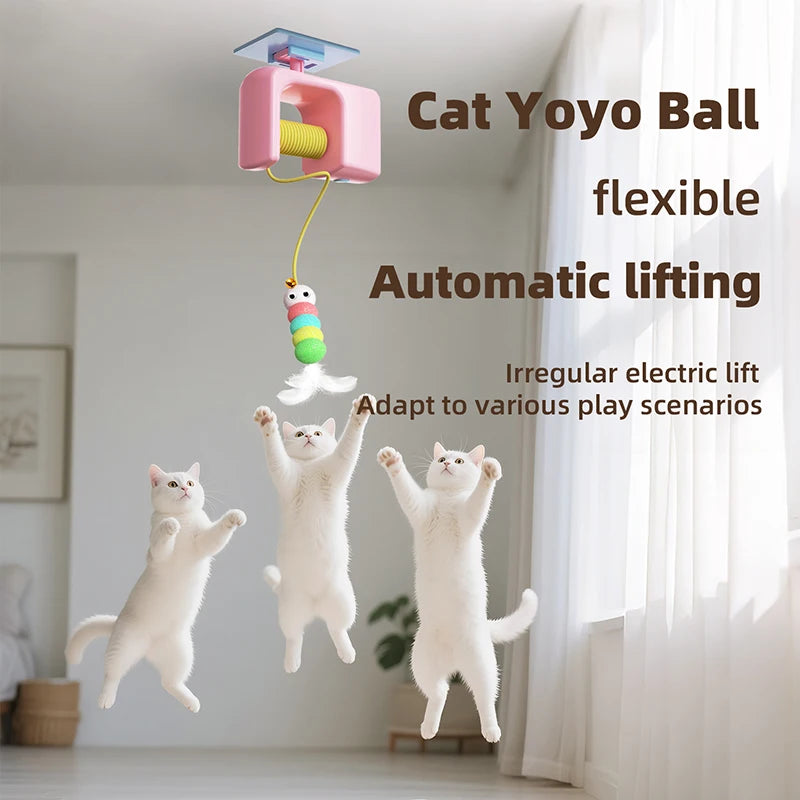 BOOTEELY Cat Teaser Stick Kitten Electric Hanging Mop Shaped Feather Bell Cat Teaser Accessories Hanging Swing Pet Spring Toy