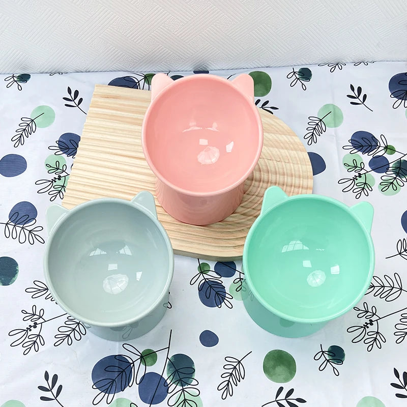 New design cat bowl anti-tip feeding and drinking bowl Nordic style square mouth double-ear high-leg cat bowl pet supplies