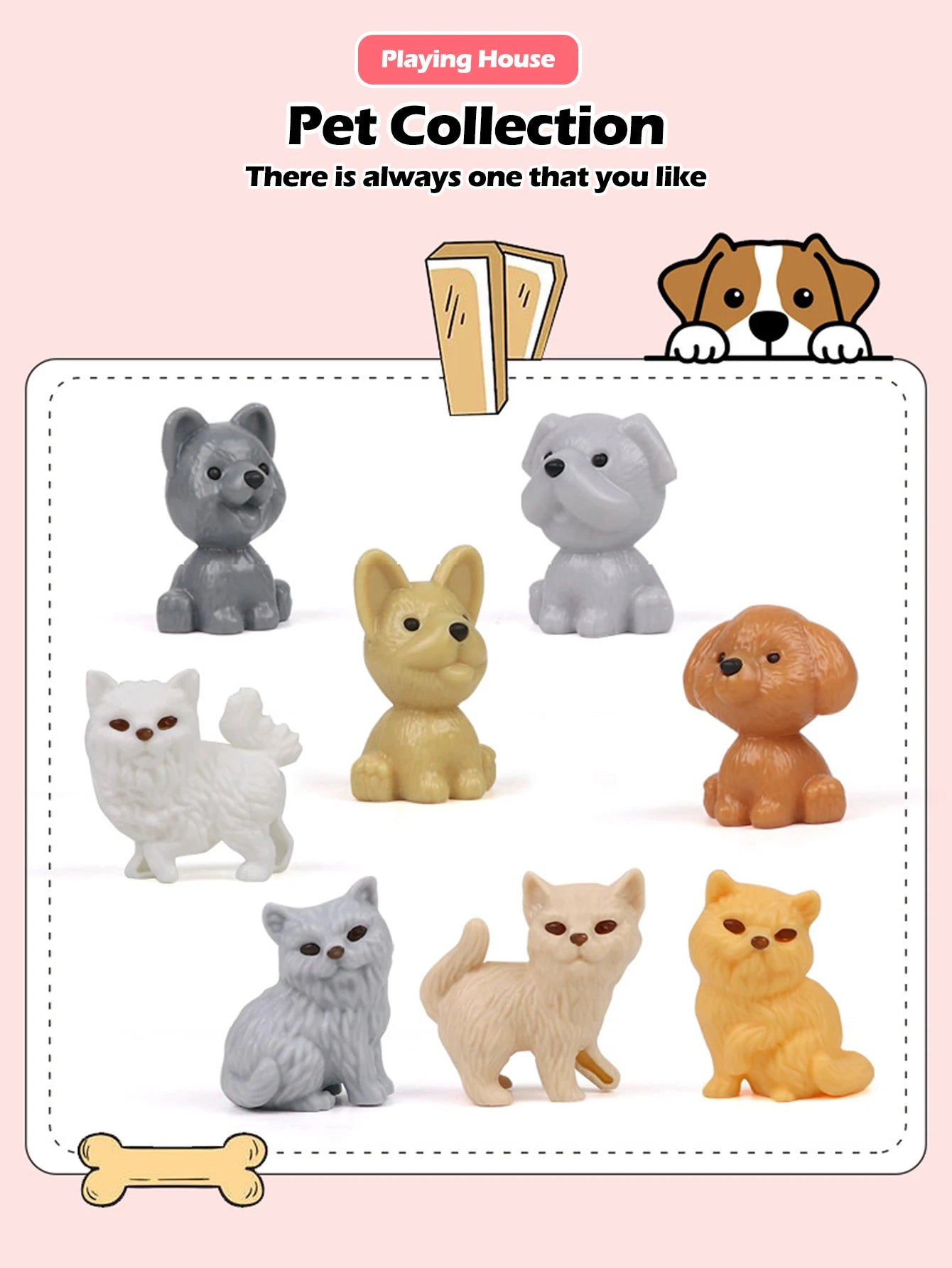 Cute Dog Pet Basket Family Toys Dog Doll Set Cage Toys Scene Playing Toys Christmas Decoration Thanksgiving Gifts color randomly