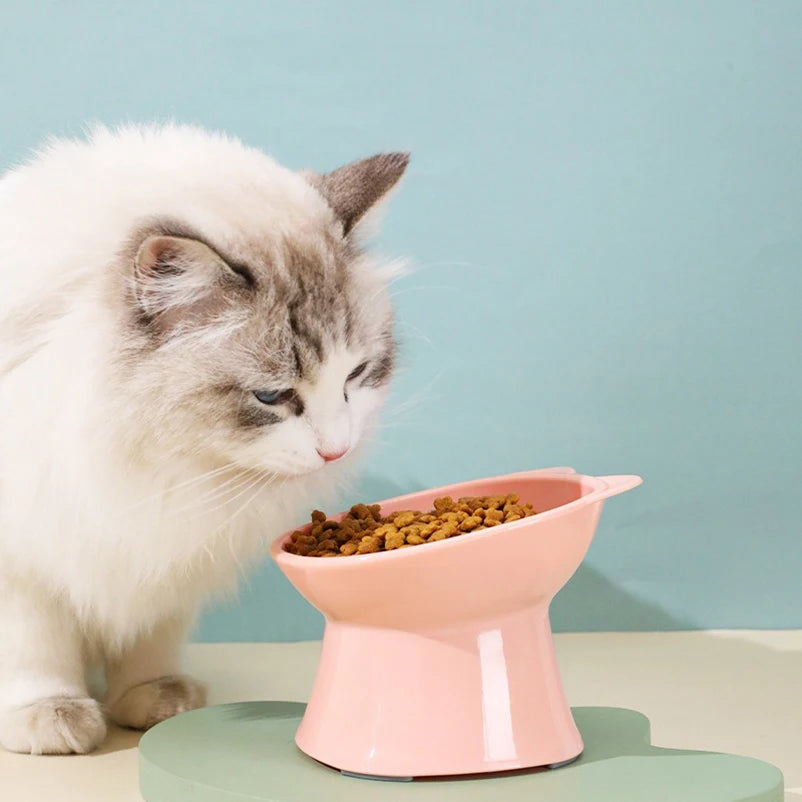 New design cat bowl anti-tip feeding and drinking bowl Nordic style square mouth double-ear high-leg cat bowl pet supplies