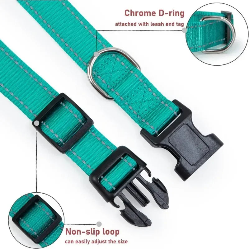 Reflective Pet Collar Adjustable Nylon Collar For Dogs Cats Anti Slip Anti Choke Pet Walking Collar Durable Pet Accessories