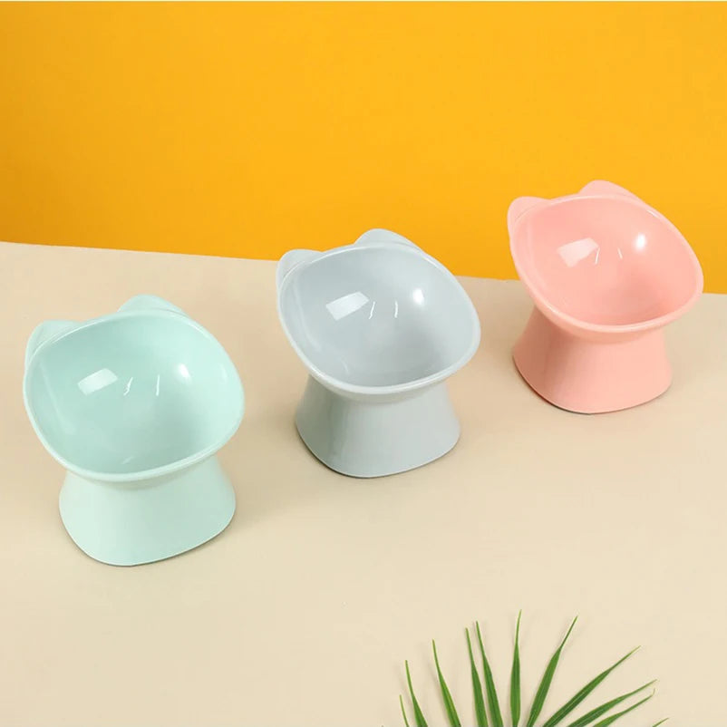New design cat bowl anti-tip feeding and drinking bowl Nordic style square mouth double-ear high-leg cat bowl pet supplies