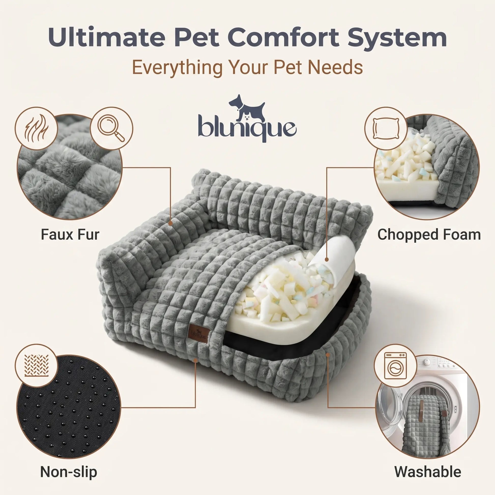 24" Faux Rabbit Fur Pet Couch Bed for Cats - Fluffy 3D Diamond Pattern Sofa, Removable Washable Cover, Non-Slip Base, Suitable for Small Dogs & Kittens Campingessentials