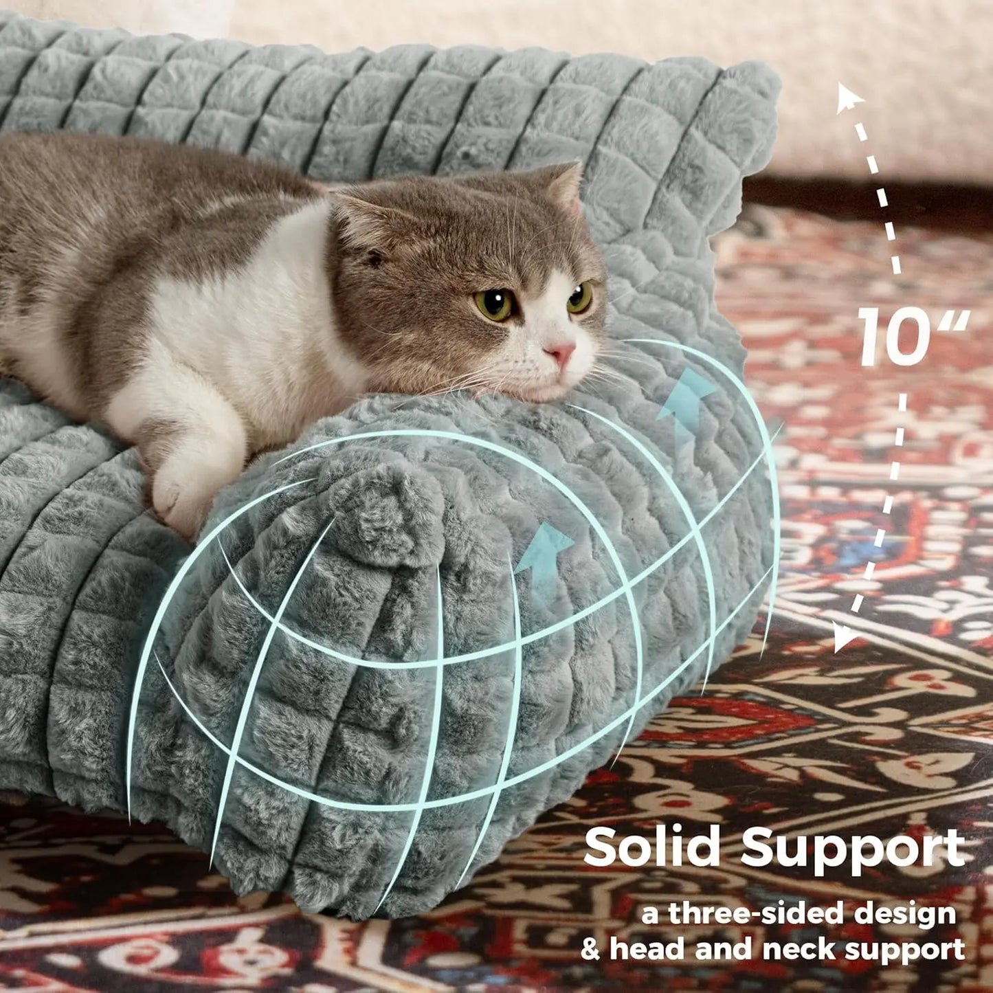 24" Faux Rabbit Fur Pet Couch Bed for Cats - Fluffy 3D Diamond Pattern Sofa, Removable Washable Cover, Non-Slip Base, Suitable for Small Dogs & Kittens Campingessentials