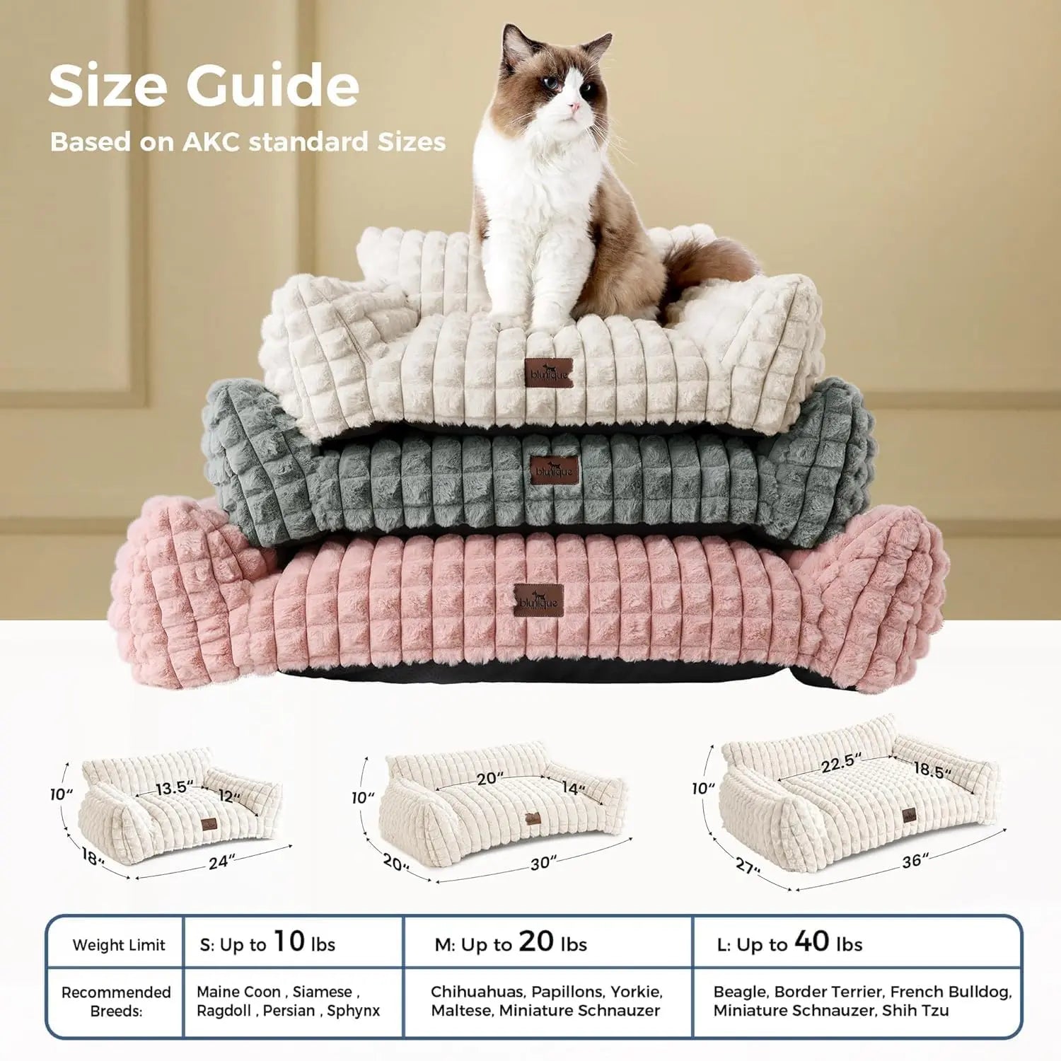 24" Faux Rabbit Fur Pet Couch Bed for Cats - Fluffy 3D Diamond Pattern Sofa, Removable Washable Cover, Non-Slip Base, Suitable for Small Dogs & Kittens Campingessentials