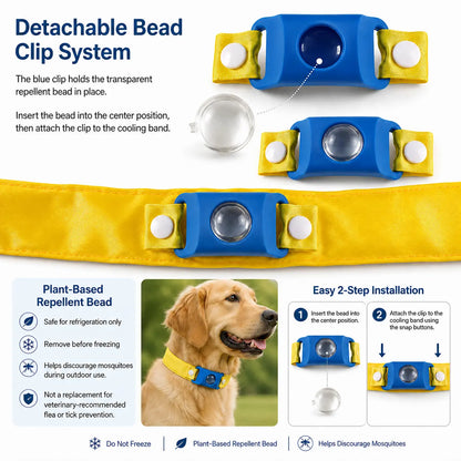 Peloro PCM Cooling Dog Collar with Botanical Repellent Bead Clip, Reusable Fridge Ready Dog Cooling Band for Summer Walks, Parks, Camping & Travel, Washable Outdoor Pet Cooling Collar A