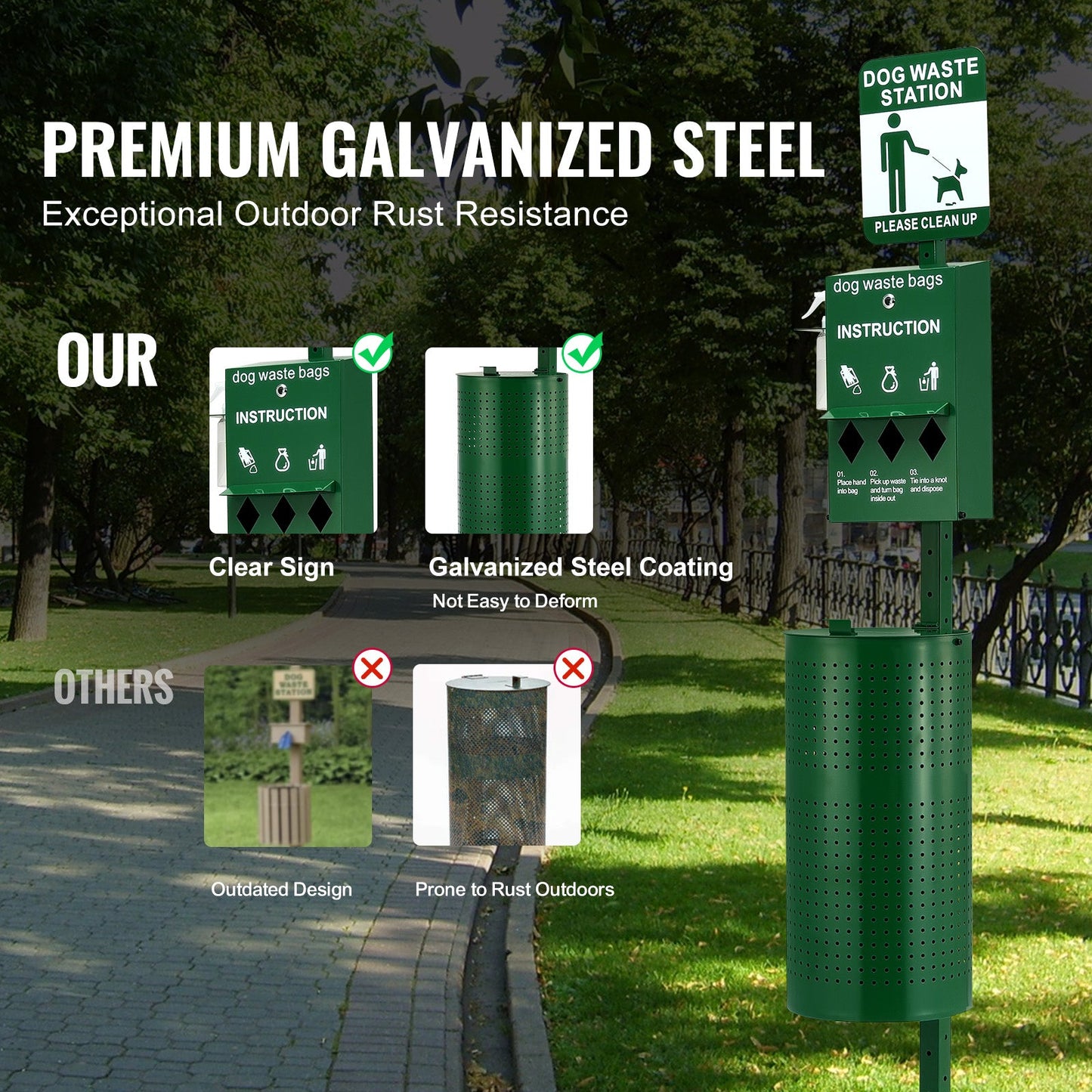 Dog Waste Station with Hand Wash Bottle, Commercial Dog Poop Station, 11.5 Gallons Pet Waste Bin with 50 Can Liners, Bag Dispenser & 600 Waste Bags, Outdoor Dog Waste Disposal System for Backyard