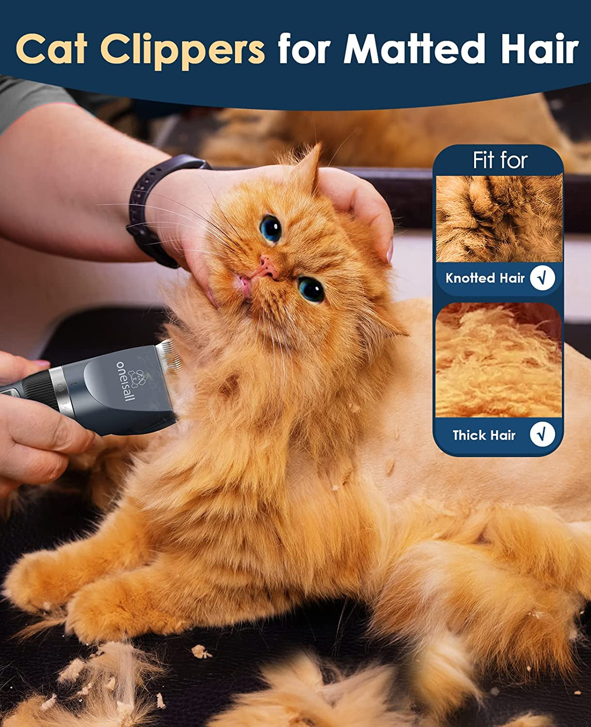 Quiet Cat Clippers for Matted Hair & Long Hair, Cat Shaver | Cordless Cat Grooming Kit, LCD Display, 6 Guard Combs, 240-Min Runtime, 2-Speed Low Noise Trimmer for Cats & Small Dogs