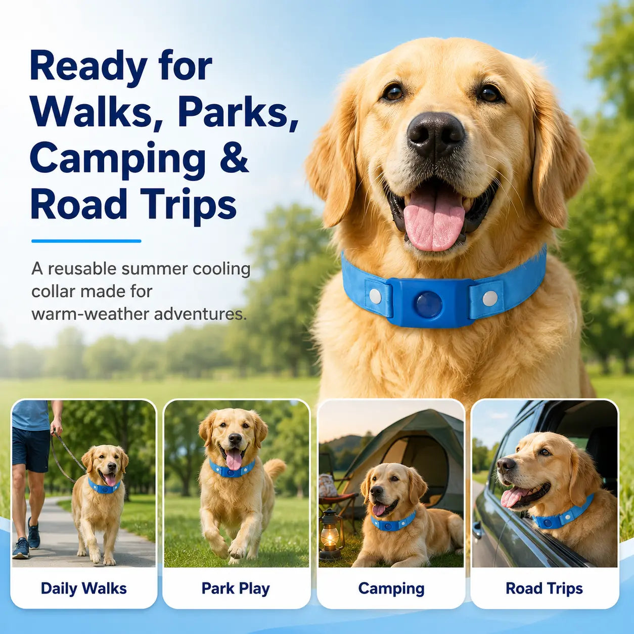 Peloro PCM Cooling Dog Collar with Botanical Repellent Bead Clip, Reusable Fridge Ready Dog Cooling Band for Summer Walks, Parks, Camping & Travel, Washable Outdoor Pet Cooling Collar A