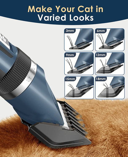 Quiet Cat Clippers for Matted Hair & Long Hair, Cat Shaver | Cordless Cat Grooming Kit, LCD Display, 6 Guard Combs, 240-Min Runtime, 2-Speed Low Noise Trimmer for Cats & Small Dogs