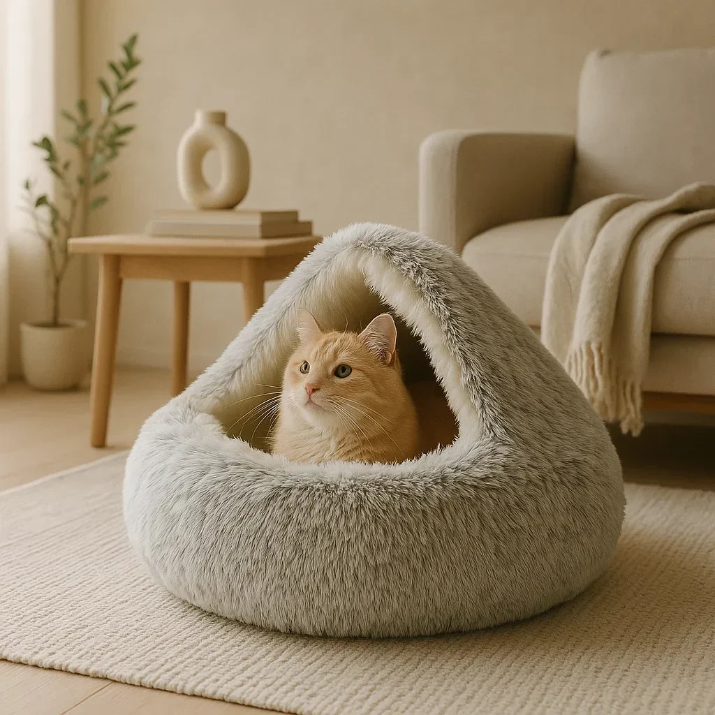 Orthopedic Pet Cave Bed | Calming Plush Bed for Cats & Small Dogs