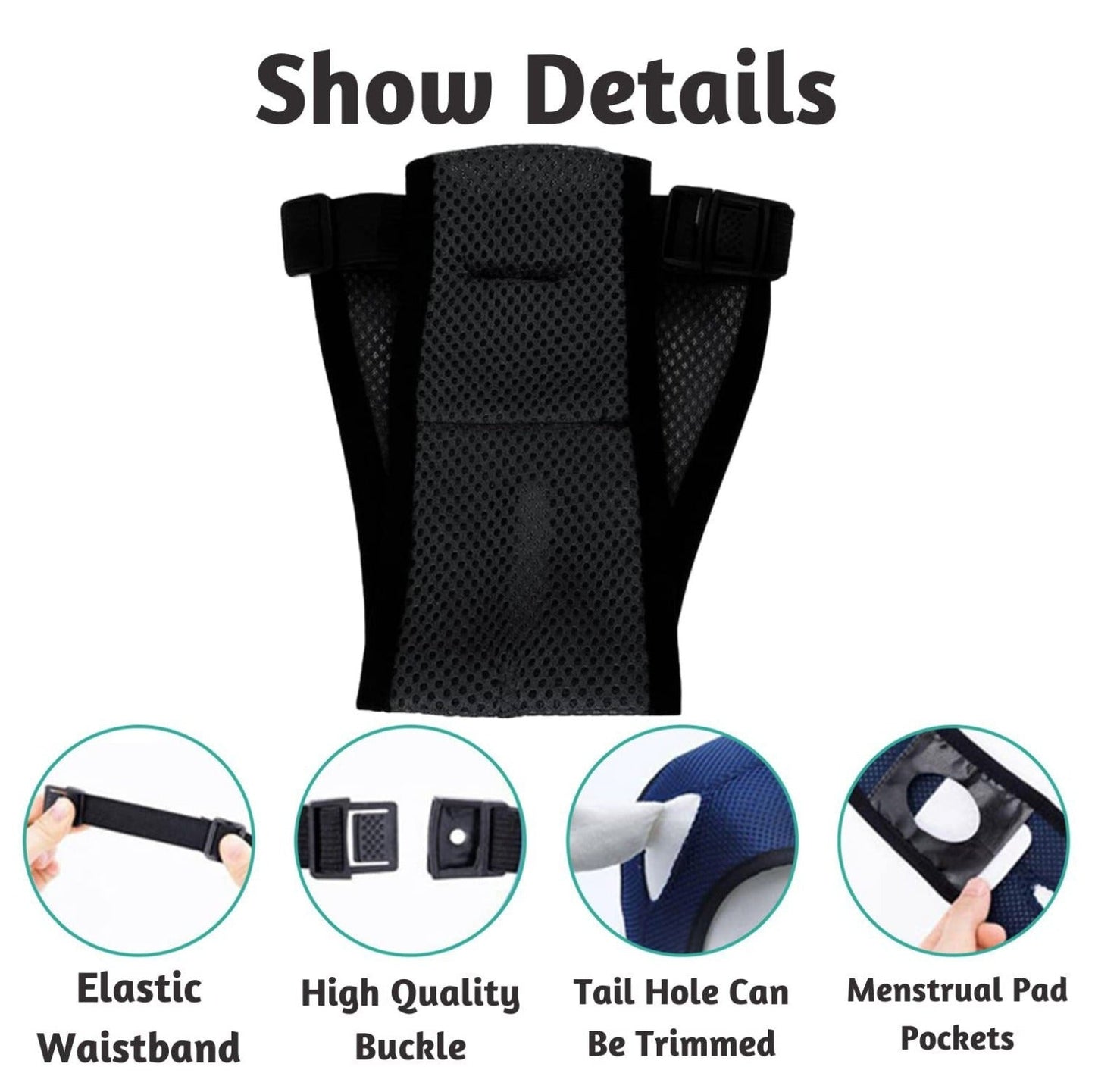 Breathable Female Dog Period Pants - Reusable Sanitary Underwear with Disposable Pads
