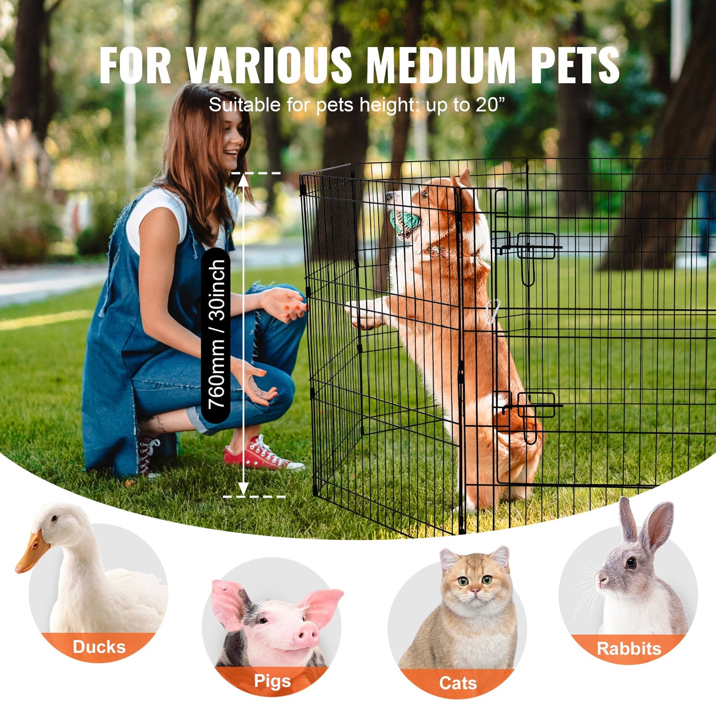 Dog Playpen, 8 Pcs 30H x 24W Panels Foldable Metal Pet Exercise Pen, Dog Fence Indoor and Outdoor Pen with Door, 600D Oxford Fabric Top Cover, Pet Playpen for Dogs, Cats, Other Small Animals