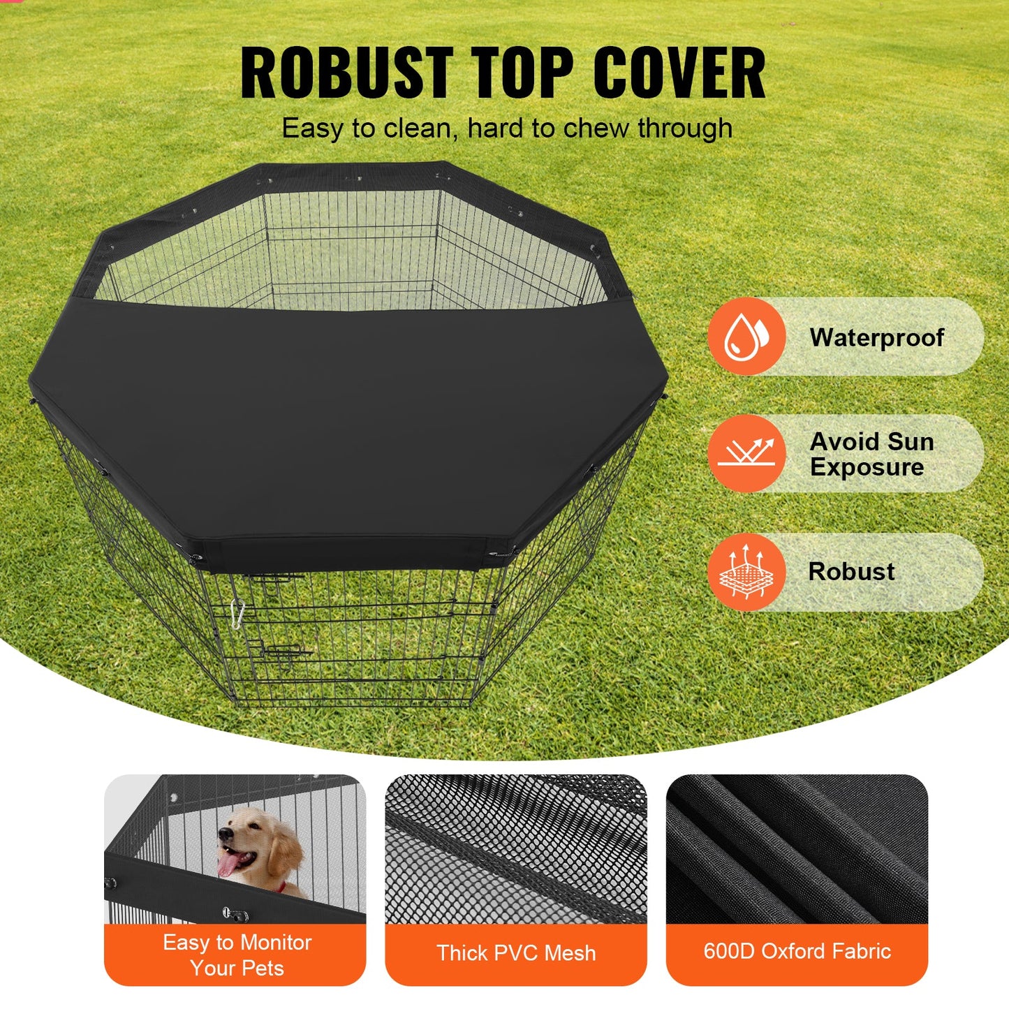 Dog Playpen, 8 Pcs 30H x 24W Panels Foldable Metal Pet Exercise Pen, Dog Fence Indoor and Outdoor Pen with Door, 600D Oxford Fabric Top Cover, Pet Playpen for Dogs, Cats, Other Small Animals