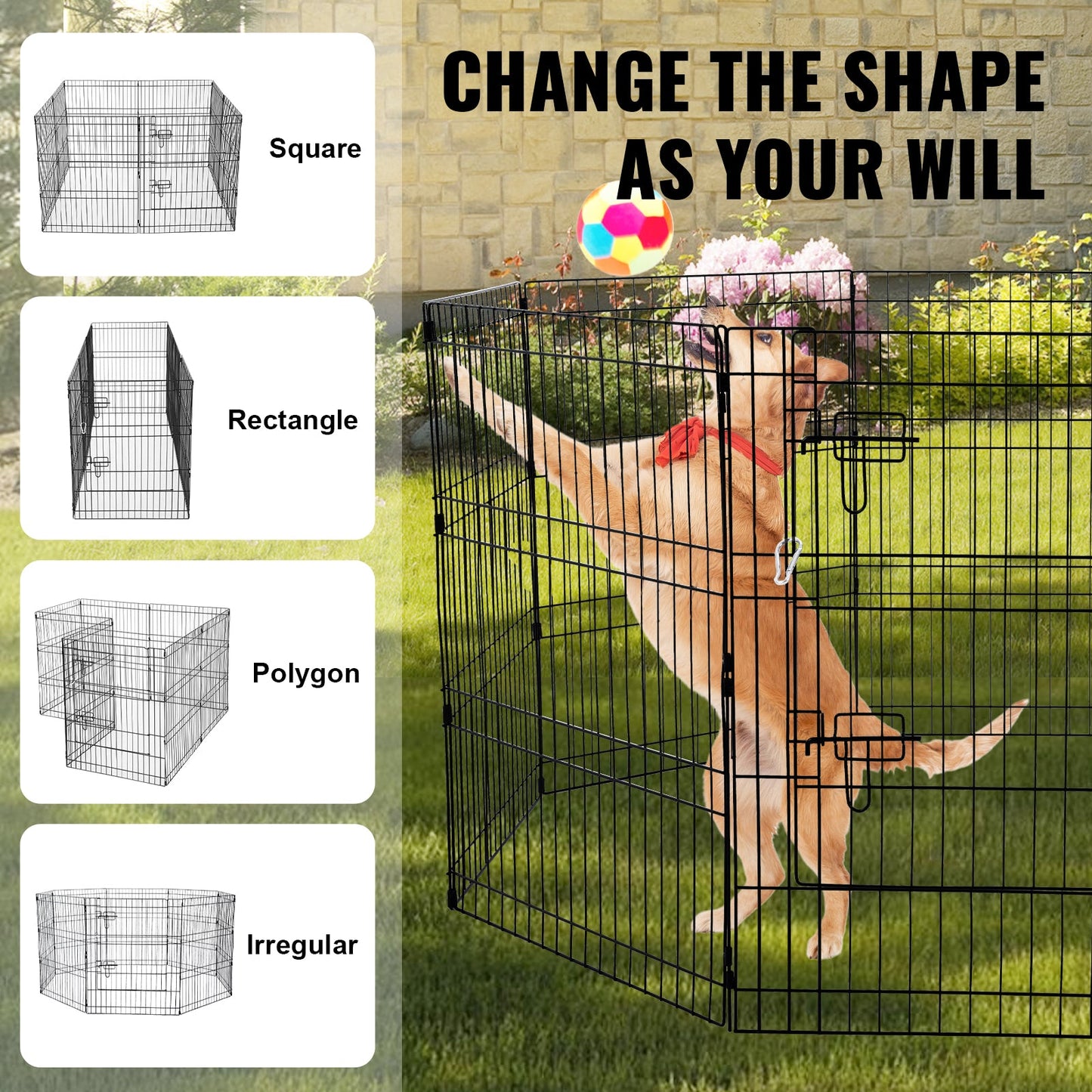Dog Playpen, 8 Pcs 30H x 24W Panels Foldable Metal Pet Exercise Pen, Dog Fence Indoor and Outdoor Pen with Door, 600D Oxford Fabric Top Cover, Pet Playpen for Dogs, Cats, Other Small Animals