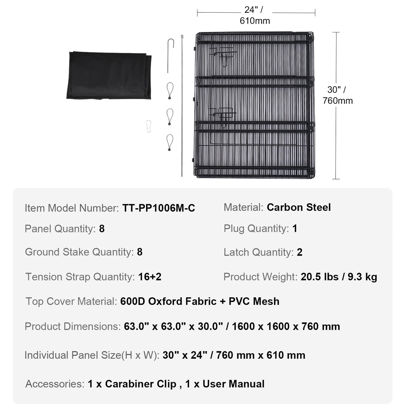 Dog Playpen, 8 Pcs 30H x 24W Panels Foldable Metal Pet Exercise Pen, Dog Fence Indoor and Outdoor Pen with Door, 600D Oxford Fabric Top Cover, Pet Playpen for Dogs, Cats, Other Small Animals