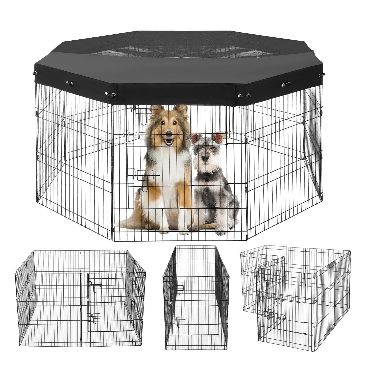 Dog Playpen, 8 Pcs 30H x 24W Panels Foldable Metal Pet Exercise Pen, Dog Fence Indoor and Outdoor Pen with Door, 600D Oxford Fabric Top Cover, Pet Playpen for Dogs, Cats, Other Small Animals