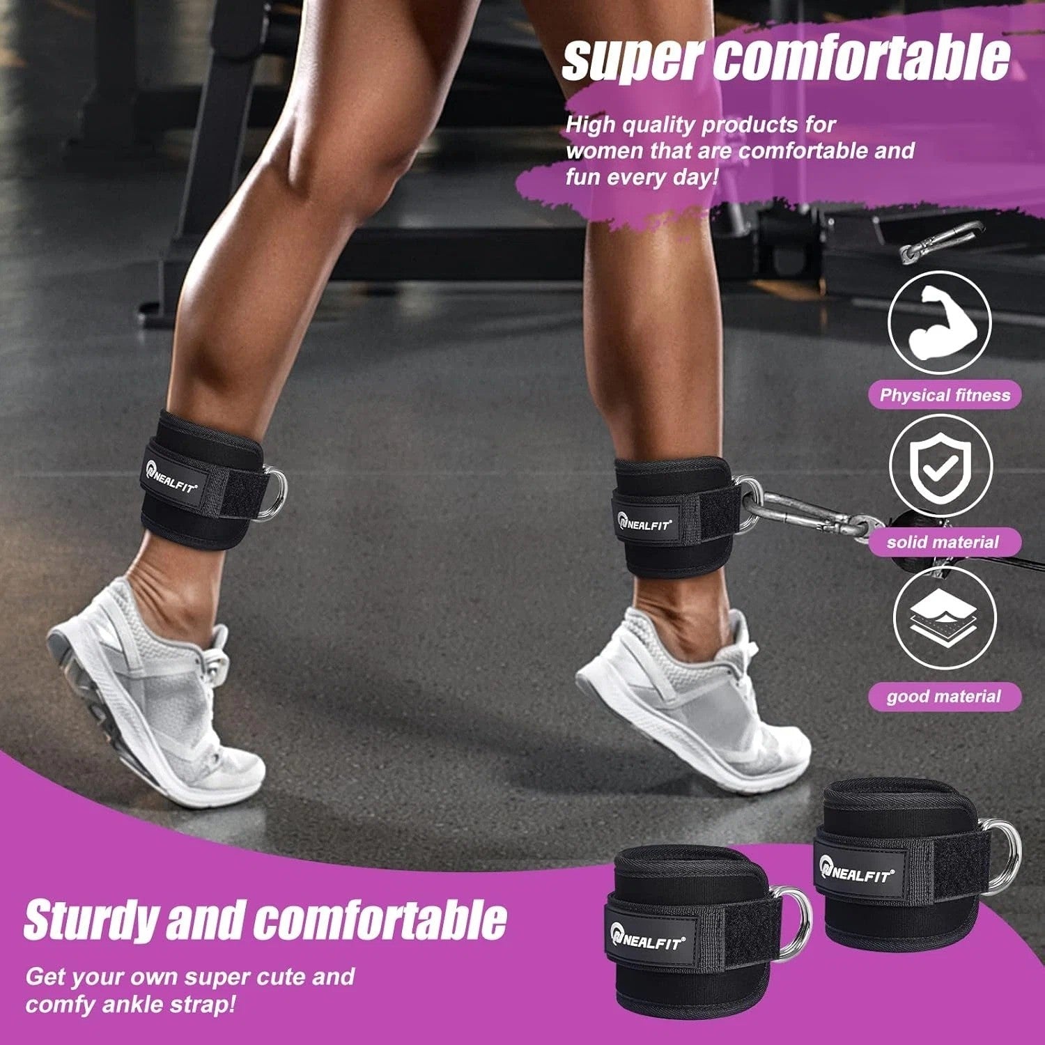 Ankle Strap for Cable Machine, Gym Ankle Cuff for Kickbacks, Leg Extensions, Glu