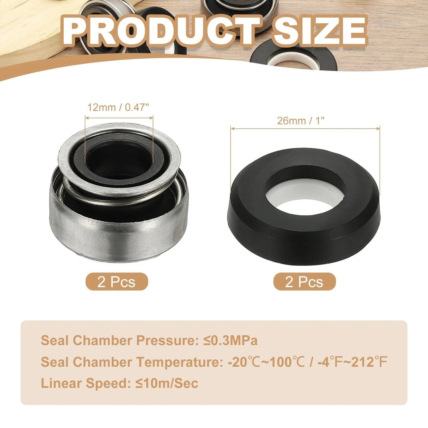 Mechanical Seal Kit, 2Pcs 12mm / 0.5 Inch Gas Water Pump Replacements