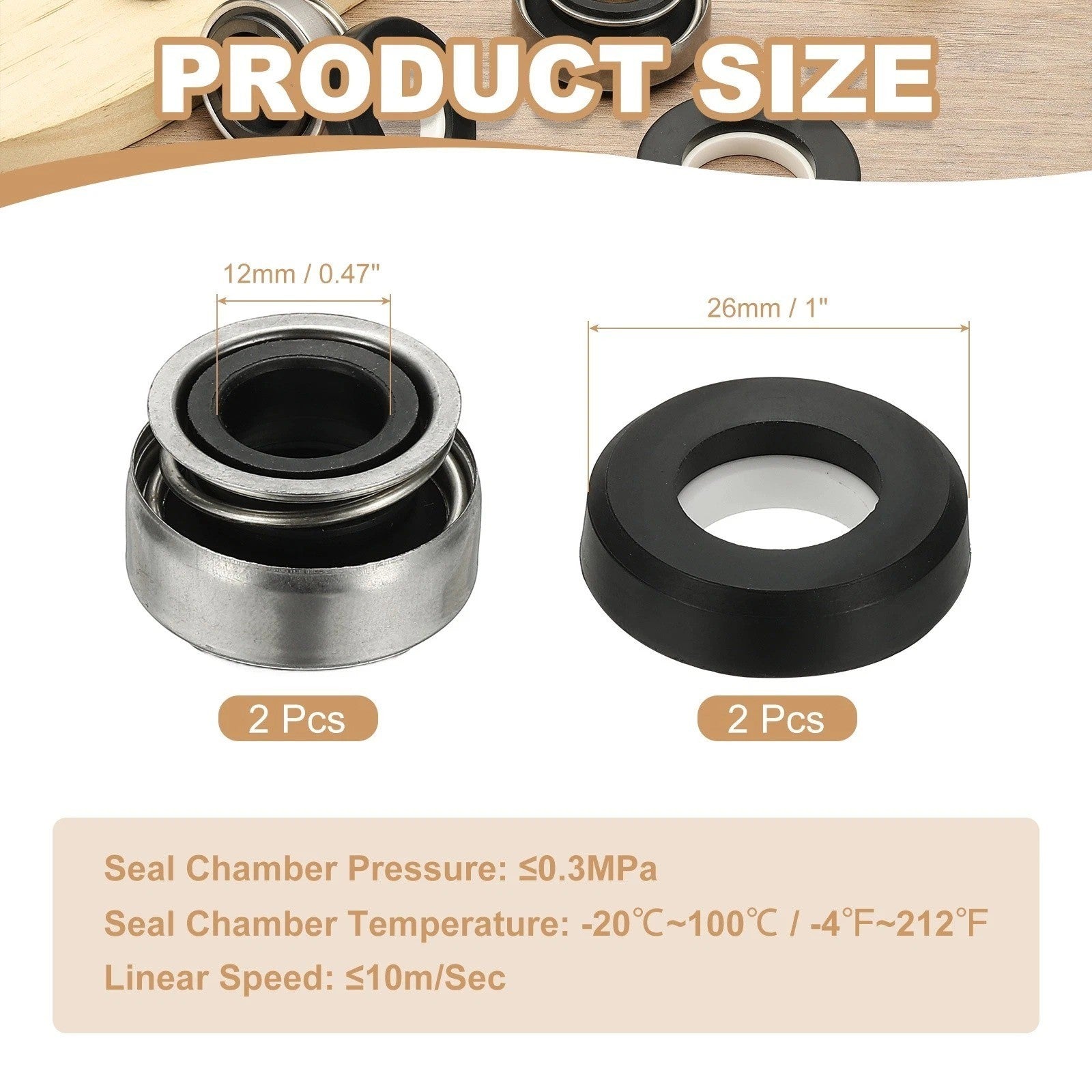 Mechanical Seal Kit, 2Pcs 12mm / 0.5 Inch Gas Water Pump Replacements