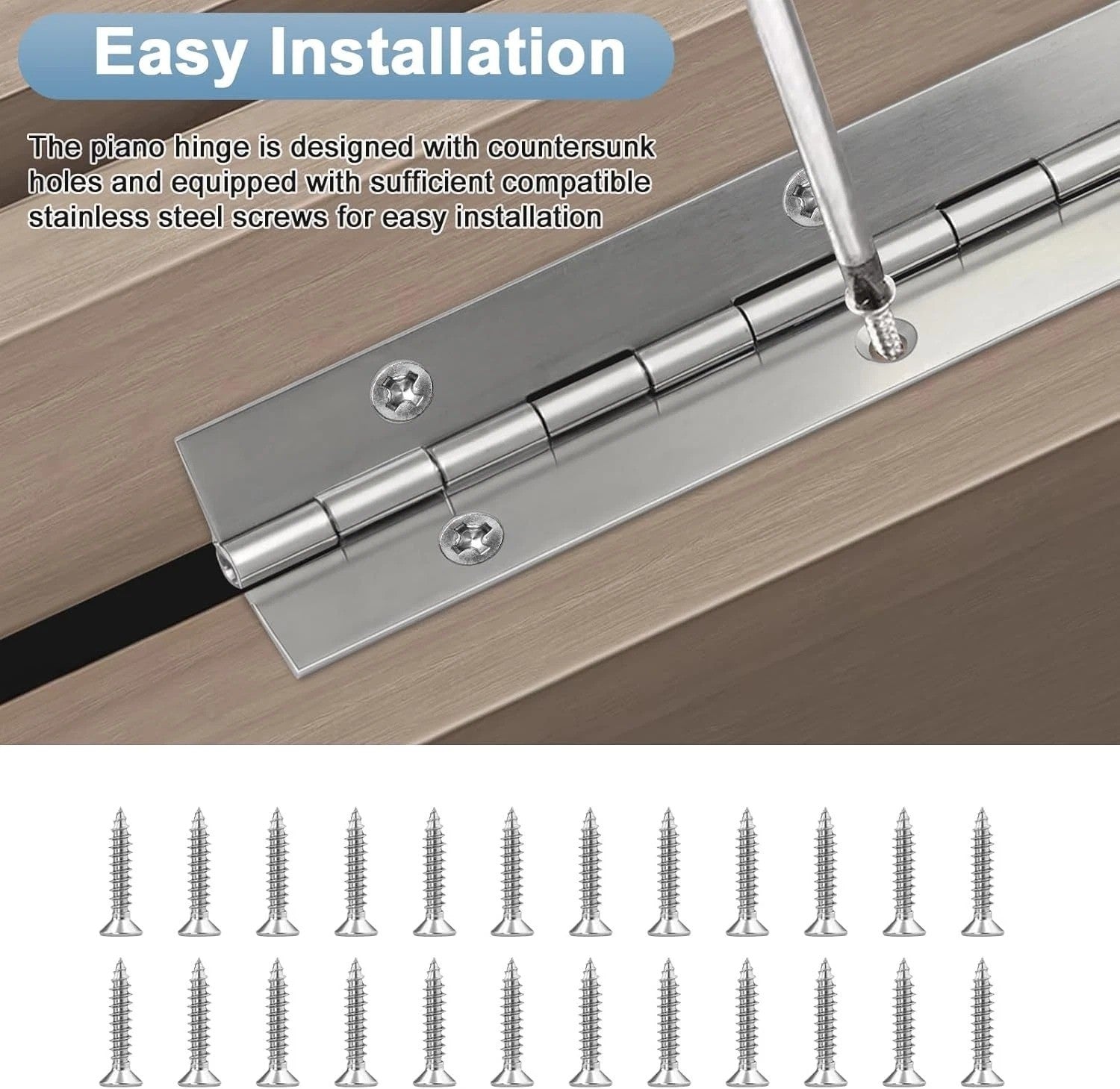 2Pcs Piano Hinge 12 Inch Stainless Steel Hinges with Holes and 24 Pieces