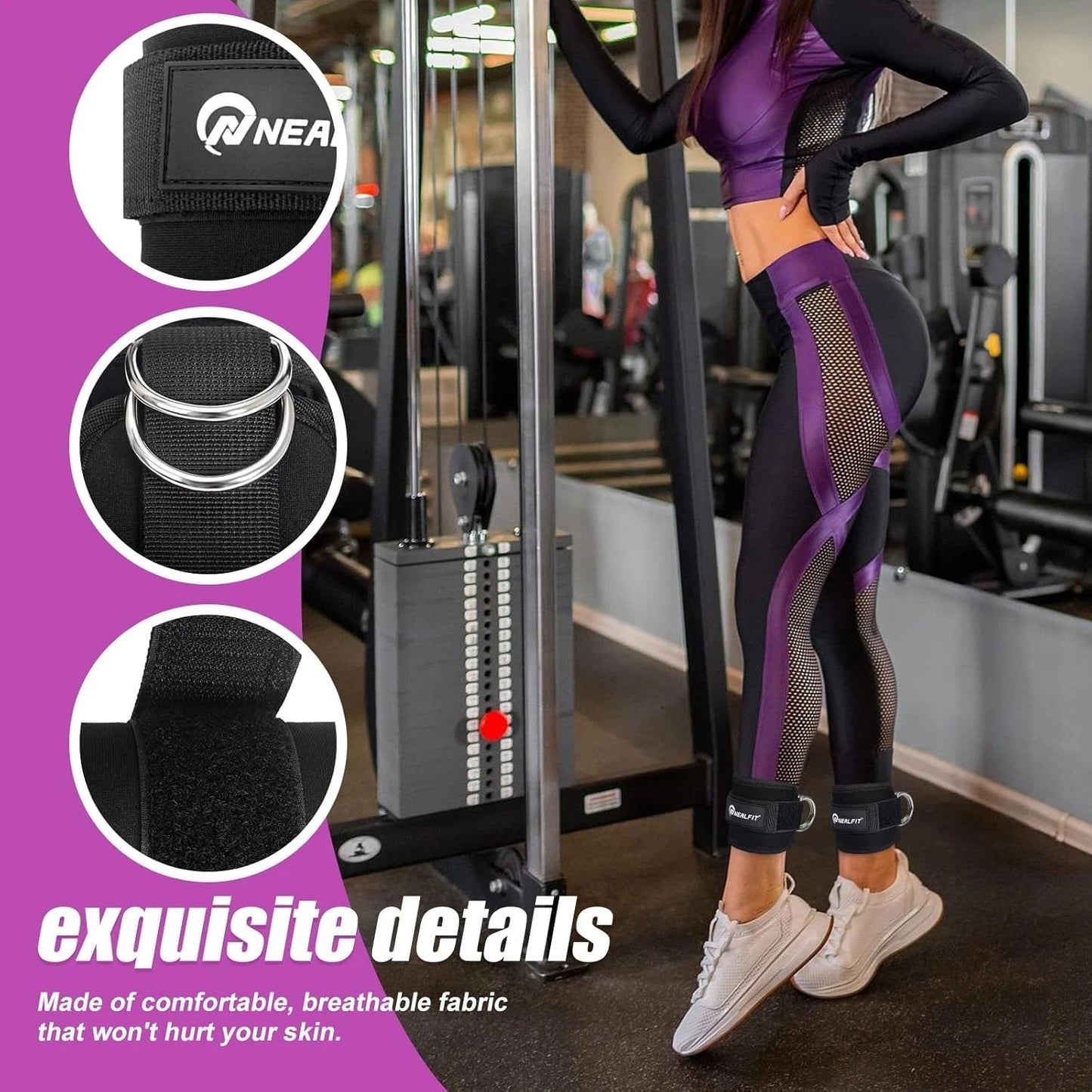 Ankle Strap for Cable Machine, Gym Ankle Cuff for Kickbacks, Leg Extensions, Glu