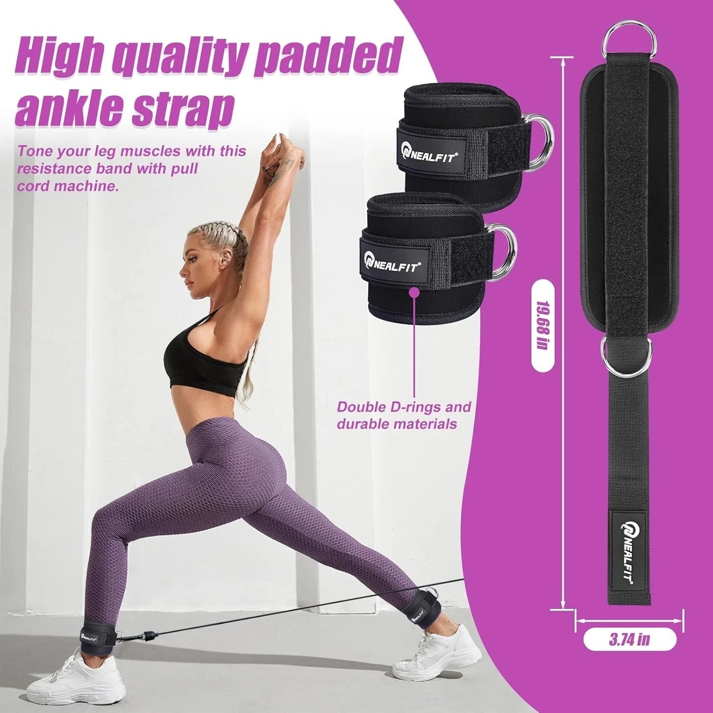 Ankle Strap for Cable Machine, Gym Ankle Cuff for Kickbacks, Leg Extensions, Glu