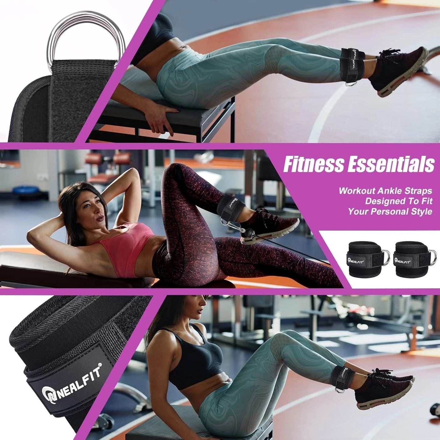 Ankle Strap for Cable Machine, Gym Ankle Cuff for Kickbacks, Leg Extensions, Glu
