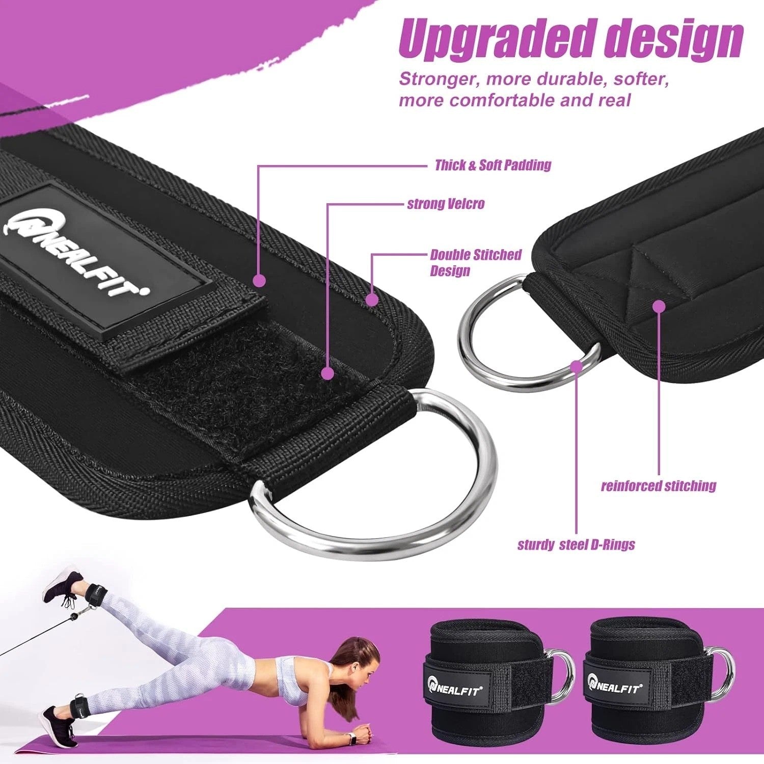 Ankle Strap for Cable Machine, Gym Ankle Cuff for Kickbacks, Leg Extensions, Glu