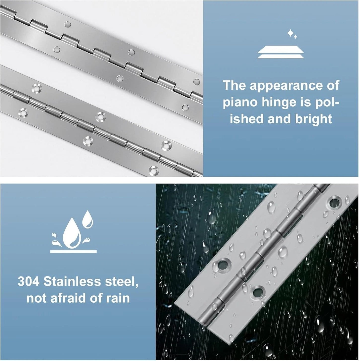 2Pcs Piano Hinge 12 Inch Stainless Steel Hinges with Holes and 24 Pieces