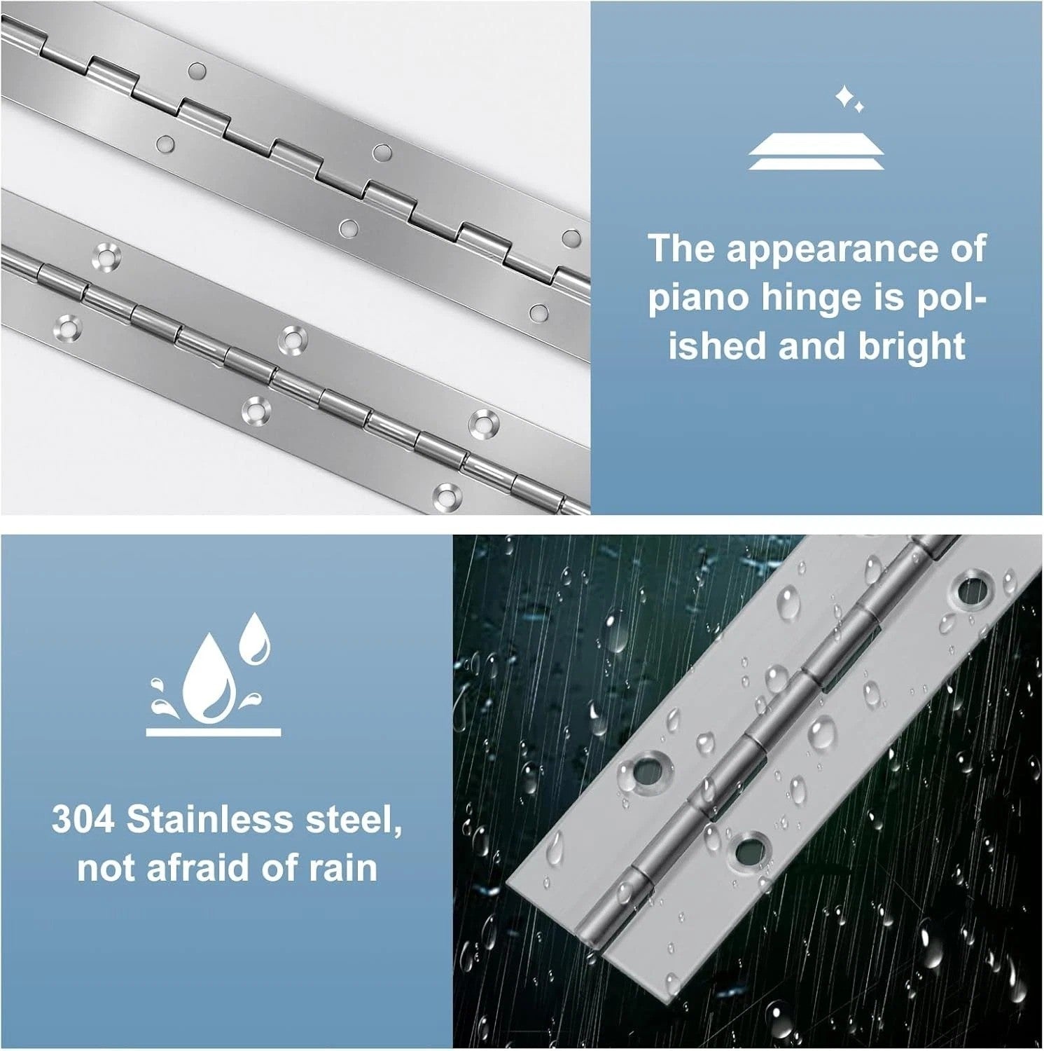 2Pcs Piano Hinge 12 Inch Stainless Steel Hinges with Holes and 24 Pieces