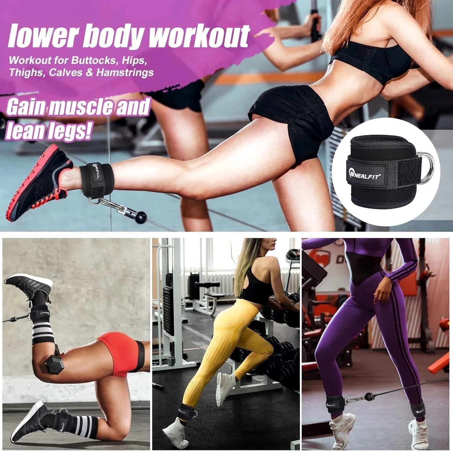 Ankle Strap for Cable Machine, Gym Ankle Cuff for Kickbacks, Leg Extensions, Glu