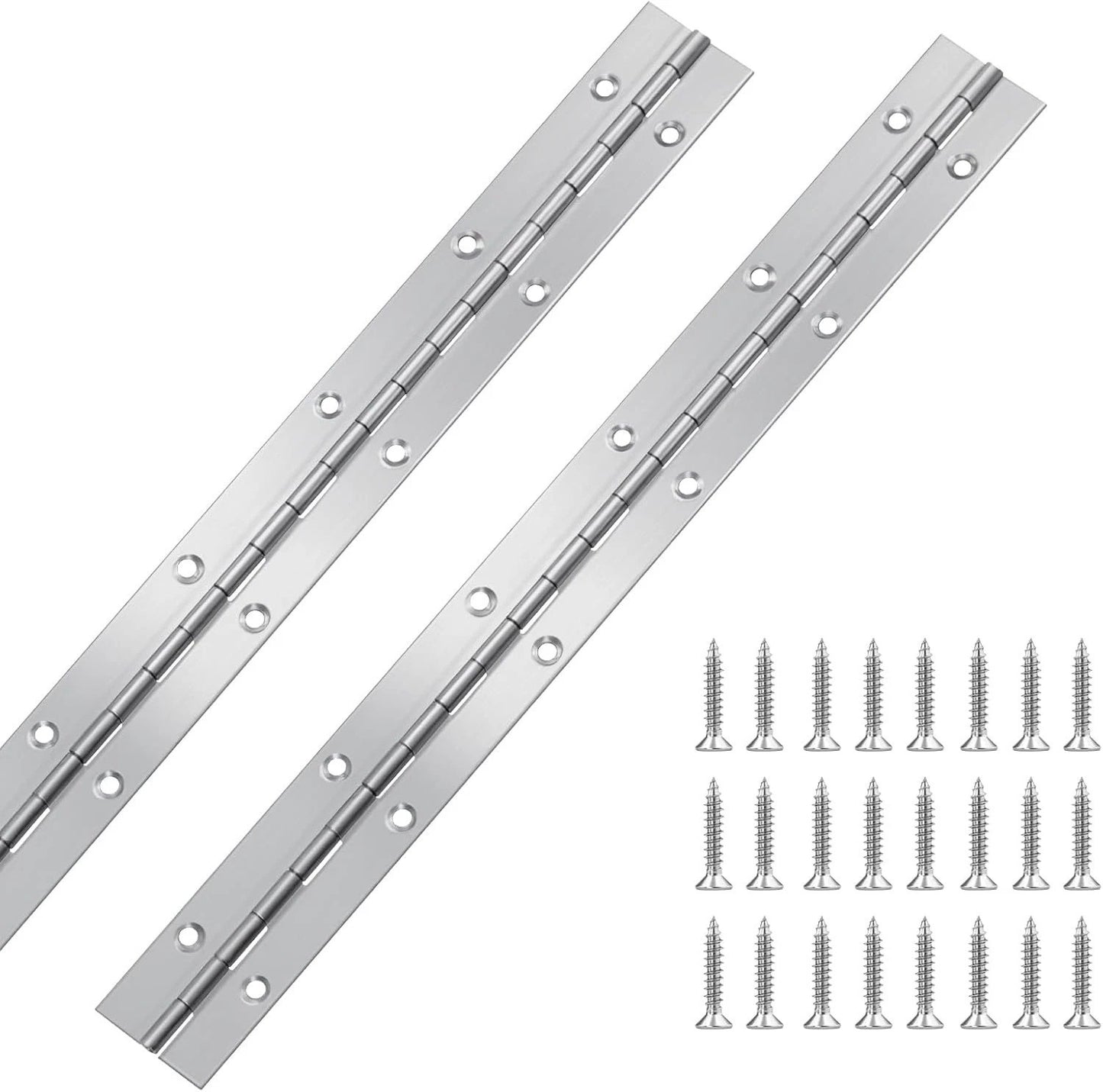 2Pcs Piano Hinge 12 Inch Stainless Steel Hinges with Holes and 24 Pieces