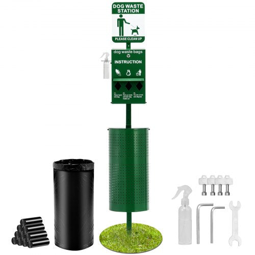 Dog Waste Station with Hand Wash Bottle, Commercial Dog Poop Station, 11.5 Gallons Pet Waste Bin with 50 Can Liners, Bag Dispenser & 600 Waste Bags, Outdoor Dog Waste Disposal System for Backyard