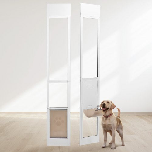 Dog Door for Sliding Glass Door, 75 7/8-80 11/16 Adjustable Height Doggy Door for Sliding Doors, Aluminum Frame Tempered Glass Pet Door with Hinge Structure Flap and Lock for Medium-Sized Dogs