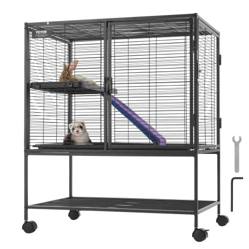 36 Rolling Metal Ferret Cage, Large 2-Tier Cage, Small Animal Cage with Ramps & Tray, Easy to Set up for Pet Rats, Hamster, Guinea Pig, Chinchilla, Squirrel, Hedgehogs, Bunny