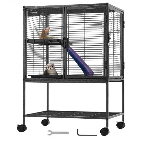 34 Rolling Metal Ferret Cage, Large 2-Tier Cage, Small Animal Cage with Ramps & Tray, Easy to Set up for Pet Rats, Hamster, Guinea Pig, Chinchilla, Squirrel, Hedgehogs, Bunny