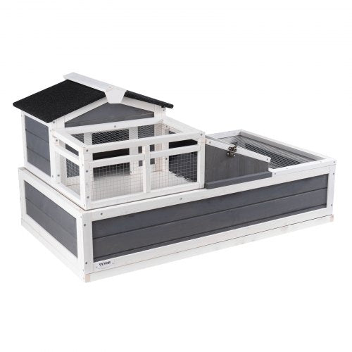 3-Room Tortoise House, Tortoise Habitat with Balcony & 2 Stories, Wooden Tortoise Enclosure Indoor & Outdoor with Ramp, Tray, Openable Roof, Large Reptile Cage, 44 x 25.6x 24